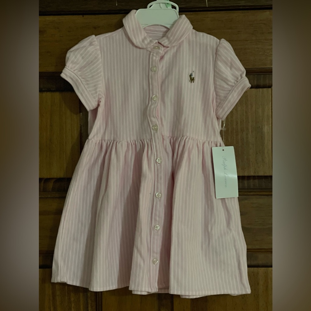 Ralph Lauren BABIES' YARN-DYED OXFORD MESH STRIPE DRESS- Size: 18 M